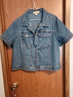 Ladies Short Sleeve Denim Top Blue Denim